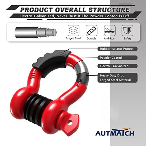 AUTMATCH D Ring Shackle 3/4" Shackles (2 Pack) 41,887Ibs Break Strength with 7/8" Screw Pin