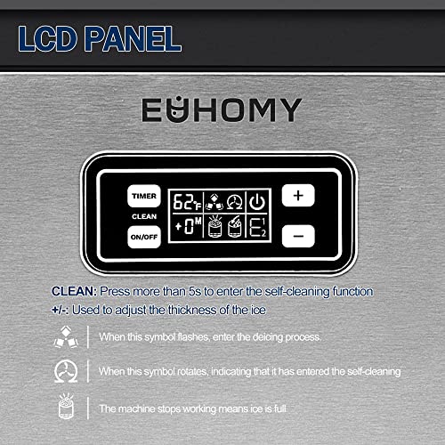 EUHOMY Commercial Ice Maker Machine, 100lbs/24H Stainless Steel Under Counter