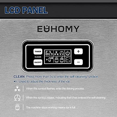 EUHOMY Commercial Ice Maker Machine, 100lbs/24H Stainless Steel Under Counter