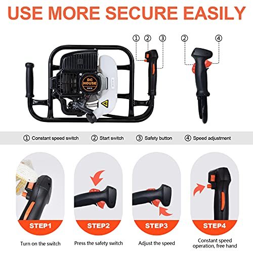 DC HOUSE 52cc 2.4HP Gas Powered Post Hole Digger with Two Earth Auger Drill Bit