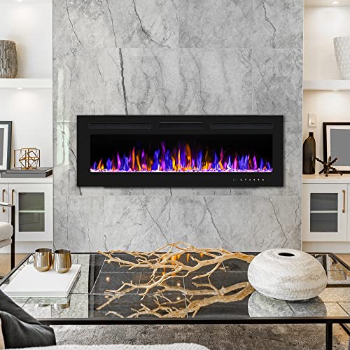 BETELNUT 50" Electric Fireplace Wall Mounted and Recessed with Remote Control