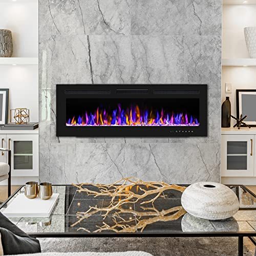 BETELNUT 50" Electric Fireplace Wall Mounted and Recessed with Remote Control