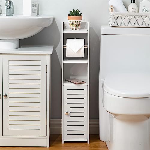 Toilet Paper Holder Stand, Storage Cabinet Beside Toilet for Small Space Bathroom