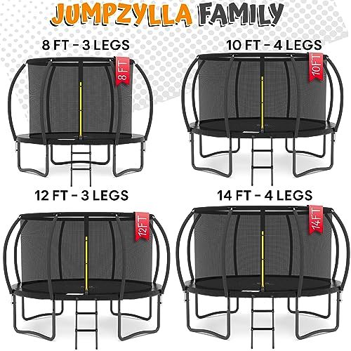 JUMPZYLLA Recreational Trampoline with Enclosure and Ladder, Galvanized Anti-Rust Coating