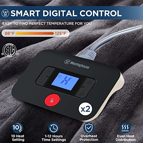 Westinghouse Electric Heated Blanket King Size, Super Cozy Soft Flannel 100" x 90"