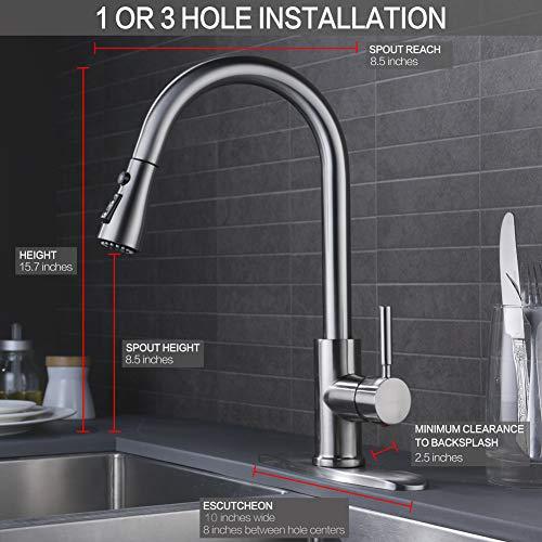 WEWE Single Handle High Arc Brushed Nickel Pull Out Kitchen Faucet, Single Level