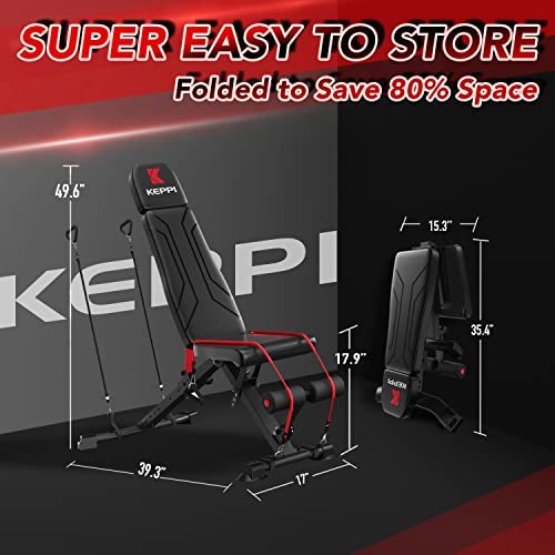 Keppi Adjustable Weight Bench, Foldable Workout Bench Press for Full Body Strength Training