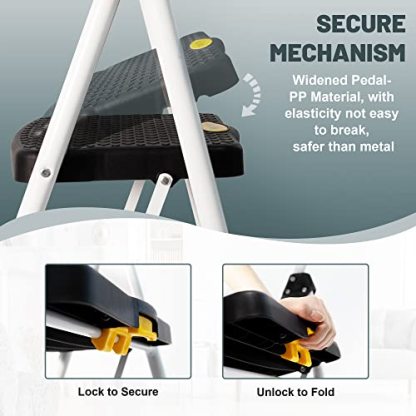 SocTone 3 Step Ladder, Folding Step Stool for Adults with Handle, Lightweight