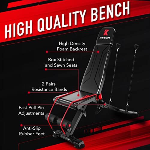 Keppi Adjustable Weight Bench, Foldable Workout Bench Press for Full Body Strength Training