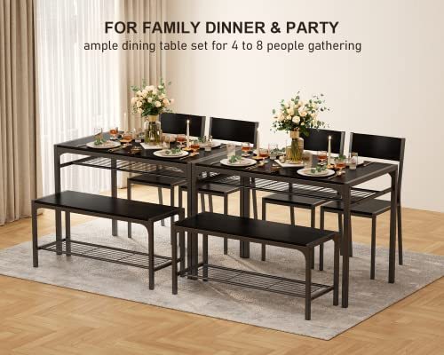 Gizoon Kitchen Table and 2 Chairs for 4 with Bench, 4 Piece Dining Table Set for Small Space