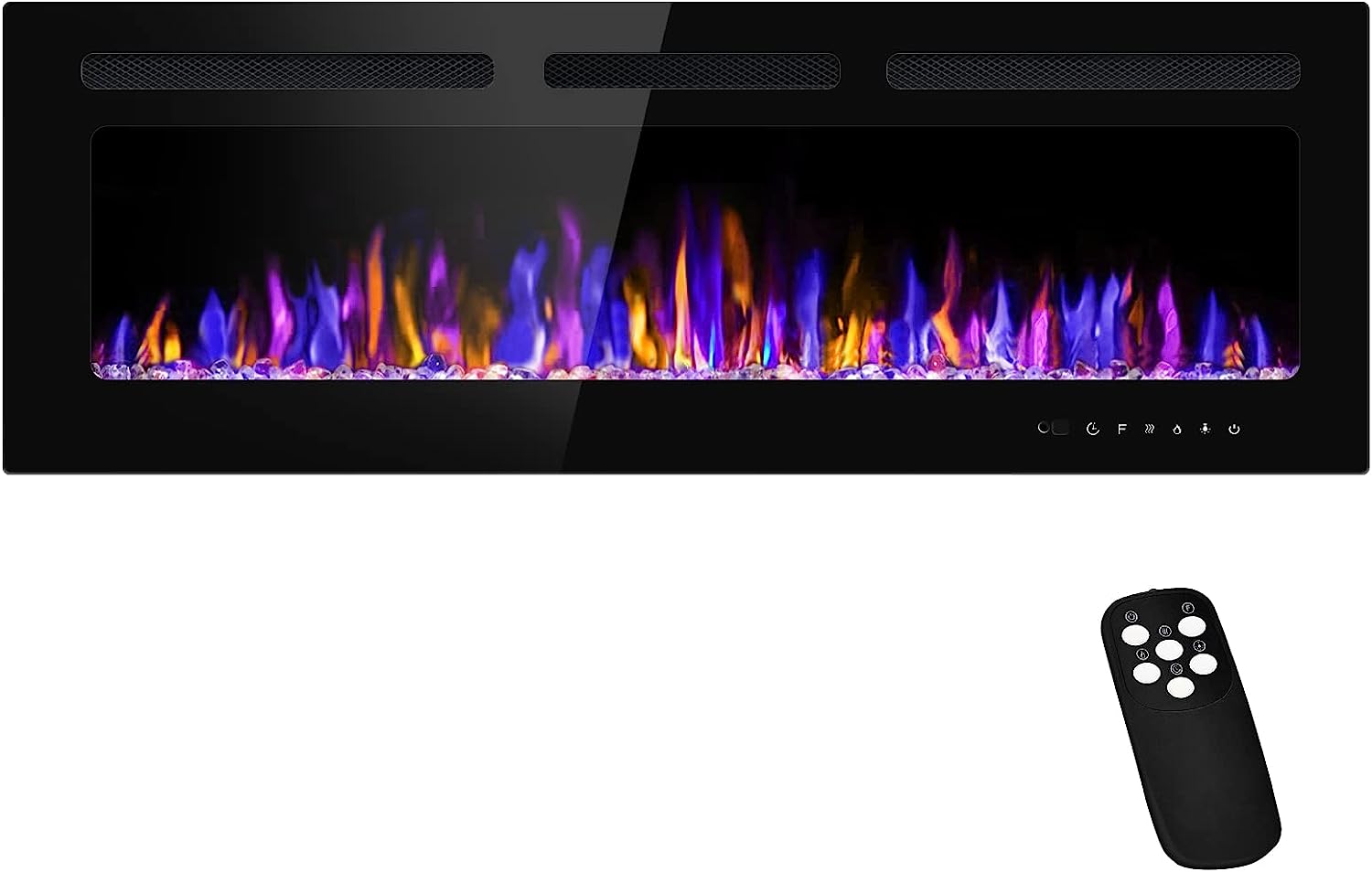 R.W.FLAME 60" Recessed and Wall Mounted Electric Fireplace, Remote Control with Timer