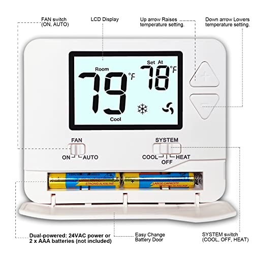 Heagstat Non Programmable Thermostats for Home 1 Heat/ 1 Cool, DIY Install