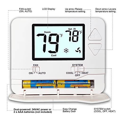 Heagstat Non Programmable Thermostats for Home 1 Heat/ 1 Cool, DIY Install