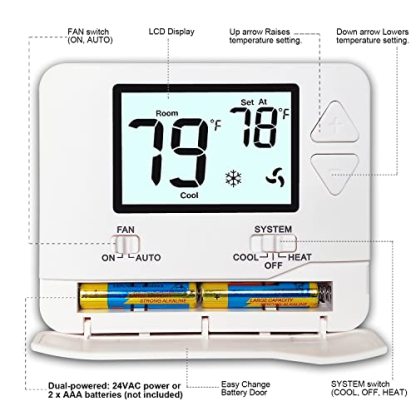 Heagstat Non Programmable Thermostats for Home 1 Heat/ 1 Cool, DIY Install