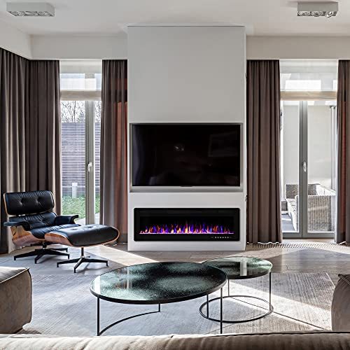 Electactic 60 inches Electric Fireplace Recessed and Wall Mounted, Fireplace Heater