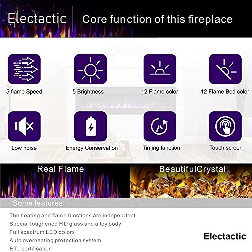 Electactic 60 inches Electric Fireplace Recessed and Wall Mounted, Fireplace Heater