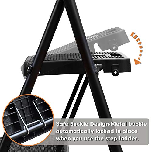 HBTower 3 Step Ladder, Folding Step Stool with Wide Anti-Slip Pedal, 500lbs