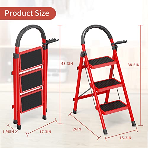 3 Step Ladder-3 Step Ladder Folding Step Stool-Step Ladder 3 Step Folding with Anti-Slip