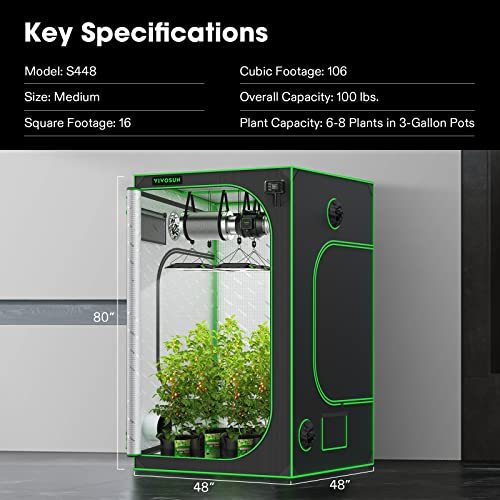 VIVOSUN 4x4 Grow Tent, 48"x48"x80" High Reflective Mylar with Observation Window and Floor Tray