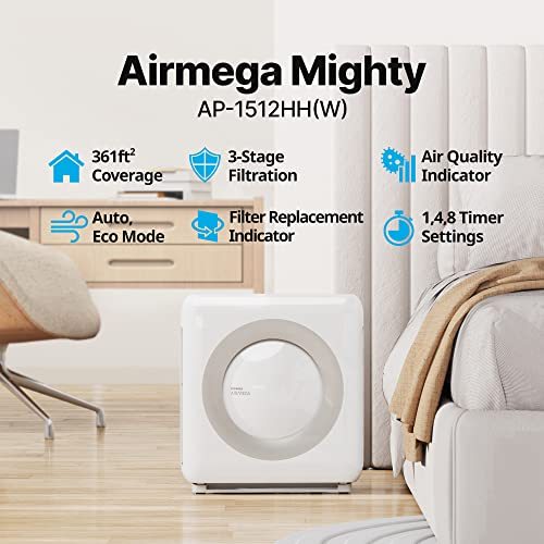 Coway Airmega AP-1512HH(W) True HEPA Purifier with Air Quality Monitoring