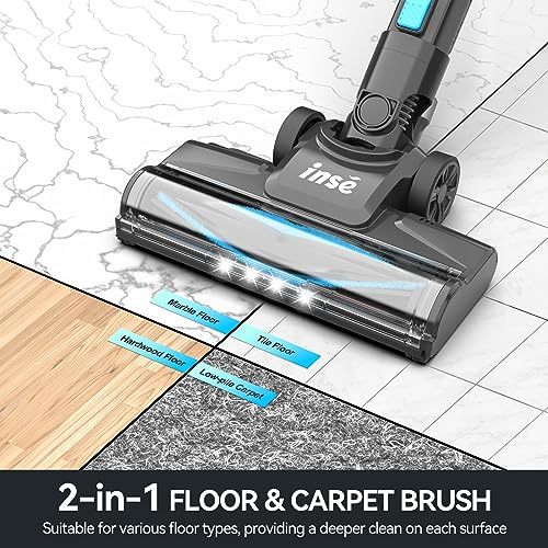 INSE Cordless Vacuum Cleaner, 6-in-1 Rechargeable Stick Vacuum with 2200 mAh Battery