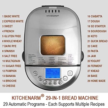 KITCHENARM 29-in-1 SMART Bread Machine with Gluten Free Setting Bread Maker Machine