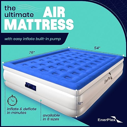 EnerPlex Queen Air Mattress with Built-in Pump - 16 Inch Double Height Inflatable Mattress for Camping