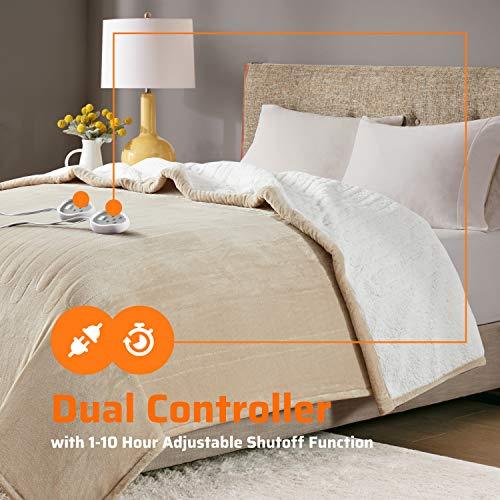 Sherpa Soft Dual Control Electric Blanket King Size, Heating Blankets | Washable