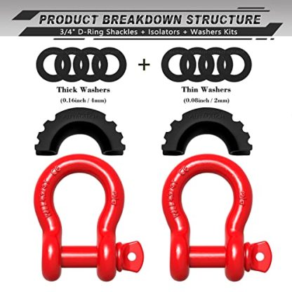 AUTMATCH D Ring Shackle 3/4" Shackles (2 Pack) 41,887Ibs Break Strength with 7/8" Screw Pin