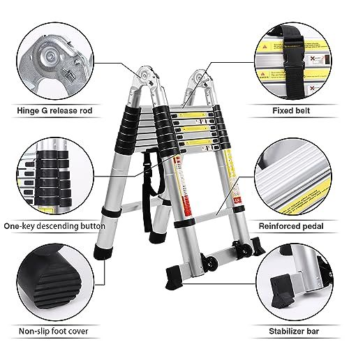 BOWEITI Telescoping Extension Ladder, 16.5FT Telescoping A Frame Ladder with Balance Bar