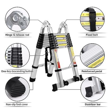 BOWEITI Telescoping Extension Ladder, 16.5FT Telescoping A Frame Ladder with Balance Bar