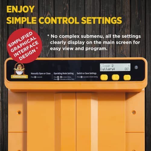 Chickcozy Automatic Chicken Coop Door Opener with Timer, Programmable Light Sensor, Battery Powered LCD Screen