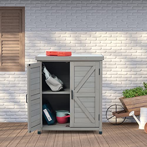 Potting Bench with Storage Cabinet and Metal Table Top for Outdoor Patio, Garden Furniture Wood Workstation
