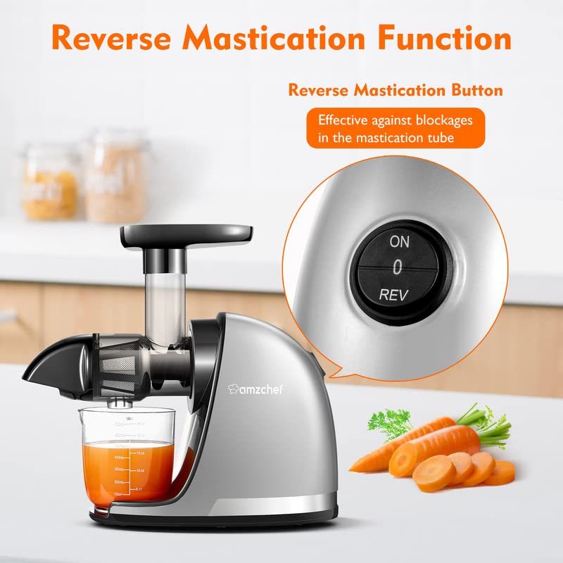 Masticating Juicer Machines, AMZCHEF Slow Cold Press Juicer with Reverse Function