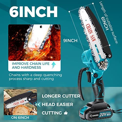 Saker Mini Chainsaw,6 Inch Portable Electric Chainsaw Cordless