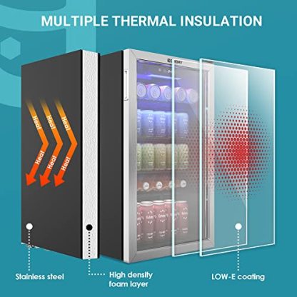 EUHOMY Beverage Refrigerator, 126 Can Mini fridge with Glass Door