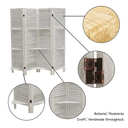 ECOMEX Room Divider 4 Panel, White with Shelves, Wall Dividers and Folding Privacy Screens