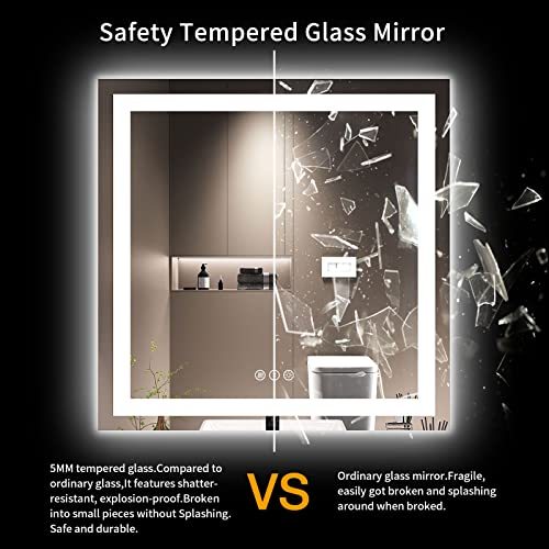 LOAAO 36X36 LED Bathroom Mirror with Lights, Anti-Fog, Dimmable, Backlit + Front Lit