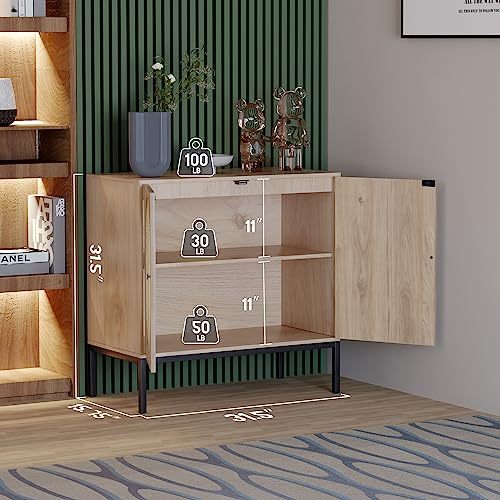 Yechen Set of 2 Sideboard Storage Cabinet with Handmade Natural Rattan Doors