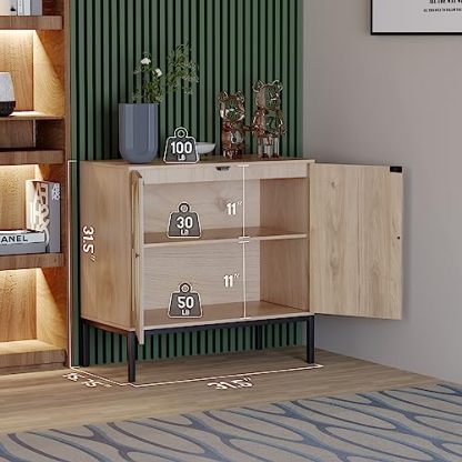 Yechen Set of 2 Sideboard Storage Cabinet with Handmade Natural Rattan Doors