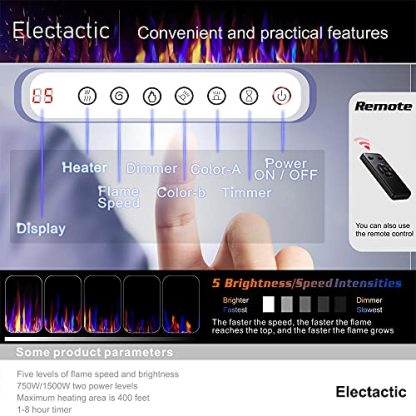 Electactic 60 inches Electric Fireplace Recessed and Wall Mounted, Fireplace Heater
