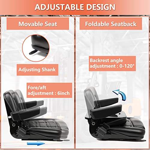 Universal Fold Down Forklift Seat, Micro Switch, Armrest And Safety Belt, for Tractor