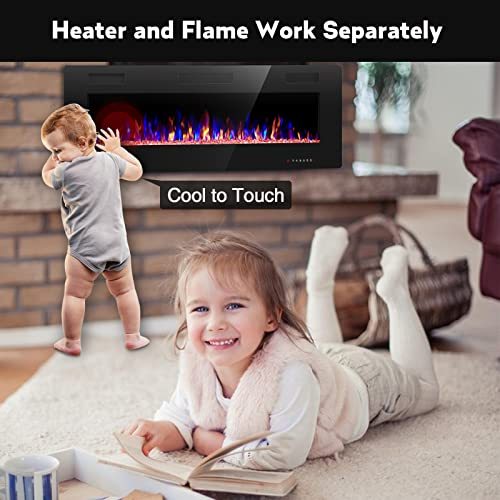R.W.FLAME 60" Recessed and Wall Mounted Electric Fireplace, Remote Control with Timer