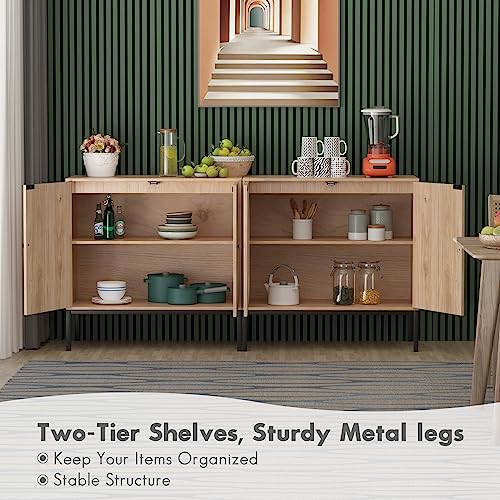 Yechen Set of 2 Sideboard Storage Cabinet with Handmade Natural Rattan Doors