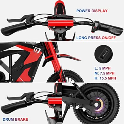 EVERCROSS EV12M Electric Dirt Bike, 300W Electric Motorcycle, 3-Speed Modes Motorcycle