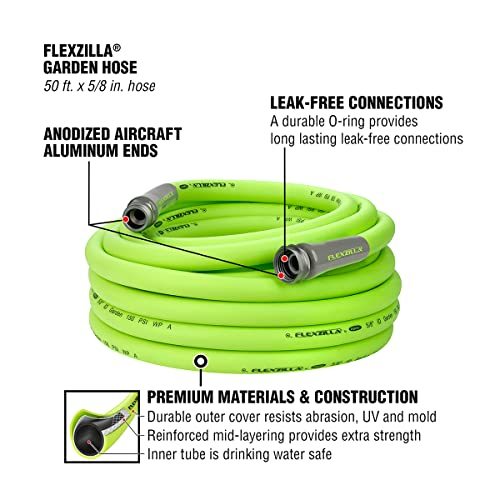 Flexzilla Garden Hose 5/8 in. x 50 ft, Heavy Duty, Lightweight, Drinking Water Safe
