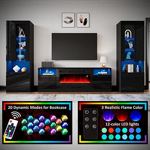 Amerlife Fireplace TV Stand with 36" Electric Fireplace, LED Light Entertainment Center