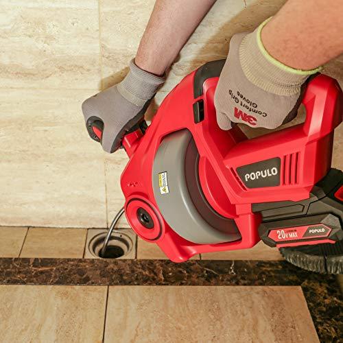 POPULO Electric Drain Auger,25Ft Plumbing Snake Drain Clog Remover Tools, Cordless Drain Cleaner