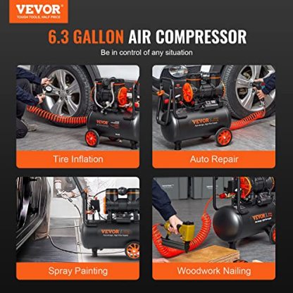 VEVOR 6.3 Gallon Air Compressor, 2 HP 3.35 CFM Oil Free Air Compressor Tank & Max
