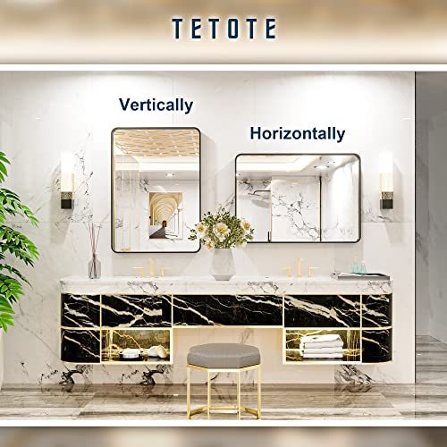 TETOTE Black Framed Mirrors for Bathroom, 22x30 Inch Brushed Metal Frame Wall Mounted Mirror
